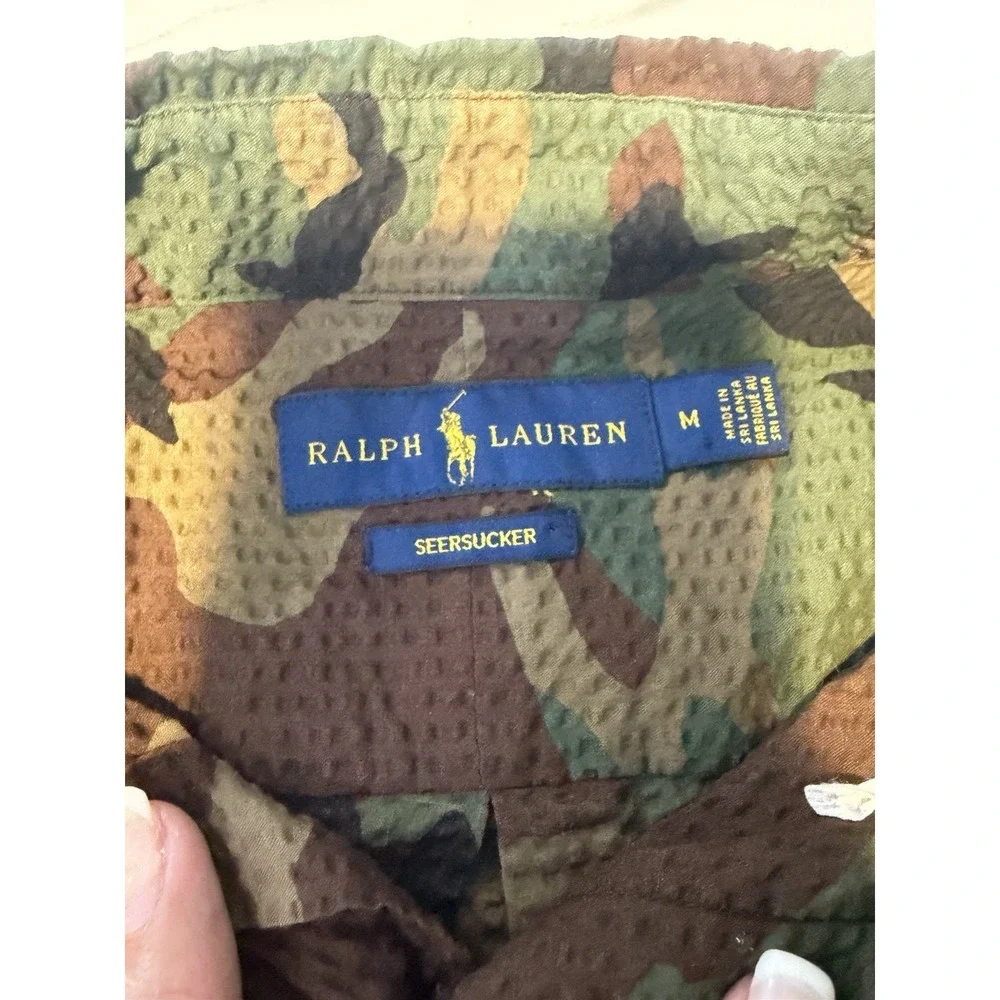 Ralph Lauren Polo Seersucker Camo Shirt Button Down Men Sz M Slim Fit Military